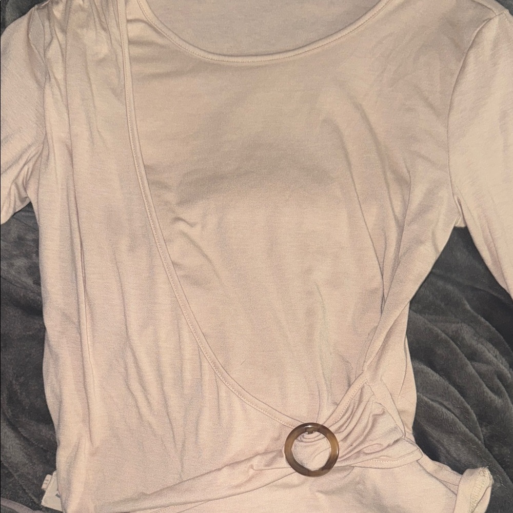 Chic Cream Wrap Blouse with Ring Detail